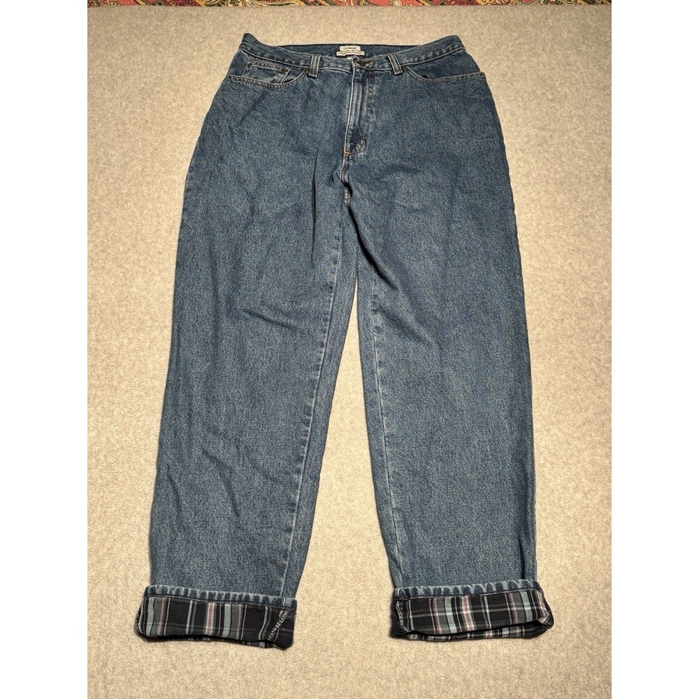 L.L. Bean Lined Jeans Original Fit Relaxed 14 Plaid Cotton Lining Warm Retro